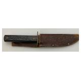 Vintage Hammer Brand Fixed Blade Knife with 5" Blade And Leather Sheath