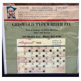 VERY COOL Vintage 1966 Calendar With "YOUR MINNESOTA TWINS" American League Champions-1965 (Calendar Missing Months)