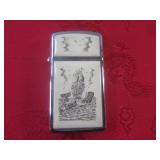 (CNTR) Vintage Zippo Scrimshaw Ship...
