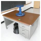 Rm 207 - Steel desk and 2 stools