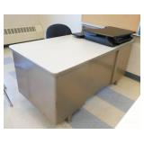 Rm 215 - steel desk and chair, monitor riser, floor mat, crayon picture