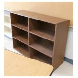 Rm 218 - wood bookcase 16x48x36 tall and table