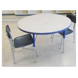 Rm 217 - blue edge table 42 inch and 2 chairs