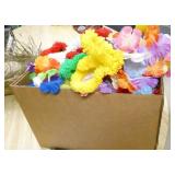 ECFE - bag of sandbox supplies, box of party leis and straw hats