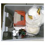 ECFE - chair, bubble wrap and a small tote of coffee filters, napkins, pens