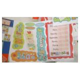 ECFE - Large box of border for bulletin boards and group of other signs and cut outs