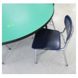 Rm 114 - Green 4ft table with 4 blue chairs
