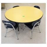 Rm 114 - Yellow 4ft table with 4 blue chairs