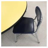 Rm 114 - Yellow 4ft table with 4 blue chairs