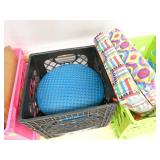 Rm 105 - crates of cushions, clipboards, wobble discs