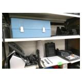 Rm 102 - 2 Shelves with a calculator, heater, bluetooth speaker, phone, tablet and more