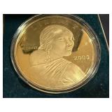 4 oz .999 Fine Silver 2000 Giant Golden Proof Sacagawea Coin