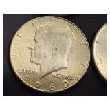 4 1969 Kennedy Half Dollars