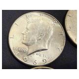 4 1969 Kennedy Half Dollars