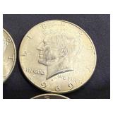 4 1969 Kennedy Half Dollars