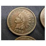 8 Indian Head Pennies & 4 Steel Wheel Pennies