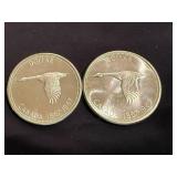 2 - 1967 Canadian Centennial Silver Dollar - 80% Silver