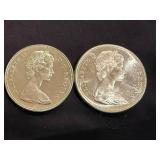 2 - 1967 Canadian Centennial Silver Dollar - 80% Silver