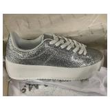 J. Adams Hero Glossy Silver Glitter Sneakers - Size 8.5