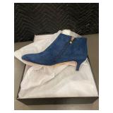 Blue Suede Ankle Boot - Size 10 - Side Zip, Almond Toe