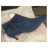 Blue Suede Ankle Boot - Size 10 - Side Zip, Almond Toe