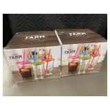Select Farm Glass Tumblers 16 oz - Set of 8 with Color Lids & Straws (Lot of 8)