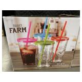 Select Farm Glass Tumblers 16 oz - Set of 8 with Color Lids & Straws (Lot of 8)