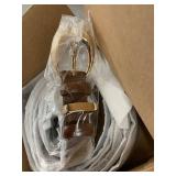 Brown Leather Strap with Gold Ring Buckle - New in Box - Made in China