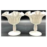 Vintage Fenton Cactus Pattern Milk Glass Vases and Compotes