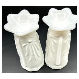 Vintage Fenton Cactus Pattern Milk Glass Vases and Compotes