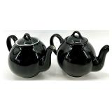 Vintage Hall Pottery- Black Glaze Teapots, Creamer and 3 bowls