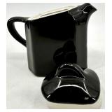 Vintage Hall Pottery- Black Glaze Teapots, Creamer and 3 bowls