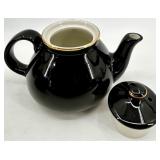 Vintage Hall Pottery- Black Glaze Teapots, Creamer and 3 bowls