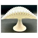 Vintage Fenton Banana Boat Bowl and Candlesticks - Silver Crest with Ruffle Edge