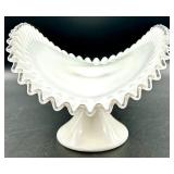 Vintage Fenton Banana Boat Bowl and Candlesticks - Silver Crest with Ruffle Edge