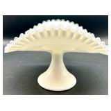 Vintage Fenton Banana Boat Bowl and Candlesticks - Silver Crest with Ruffle Edge