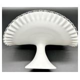 Vintage Fenton Banana Boat Bowl and Candlesticks - Silver Crest with Ruffle Edge