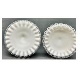 Vintage Fenton Banana Boat Bowl and Candlesticks - Silver Crest with Ruffle Edge