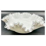 Vintage Silver Crest Fenton Glass Ruffled Edge Bon Bon Dish, Rose Bowl and Bowl