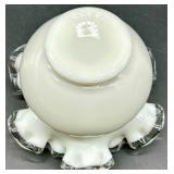 Vintage Silver Crest Fenton Glass Ruffled Edge Bon Bon Dish, Rose Bowl and Bowl
