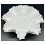 Fenton Milk Glass Silver Crest Bowl & Candlesticks Set