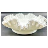 Fenton Milk Glass Silver Crest Bowl & Candlesticks Set