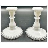 Fenton Milk Glass Silver Crest Bowl & Candlesticks Set