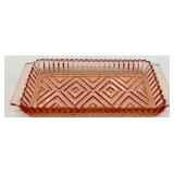 Vintage Pink Depression Glass Set - Large Bowl & Diamond Pattern Tray, Sugar Bowl