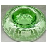 Vintage Uranium Glass Console Bowl - Etched Garland Pattern & Green Depression Glass