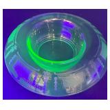 Vintage Uranium Glass Console Bowl - Etched Garland Pattern & Green Depression Glass