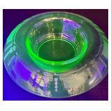 Vintage Uranium Glass Console Bowl - Etched Garland Pattern & Green Depression Glass