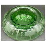 Vintage Uranium Glass Console Bowl - Etched Garland Pattern & Green Depression Glass
