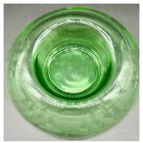Vintage Uranium Glass Console Bowl - Etched Garland Pattern & Green Depression Glass
