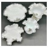 Vintage Fenton Milk Glass Silver Crest